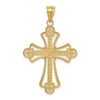 14K Gold Budded Cross Pendant with Rhodium Plating Elegant Solid Design