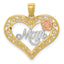14K Two-Tone Gold MOM Heart Pendant with Rhodium and Rose Design