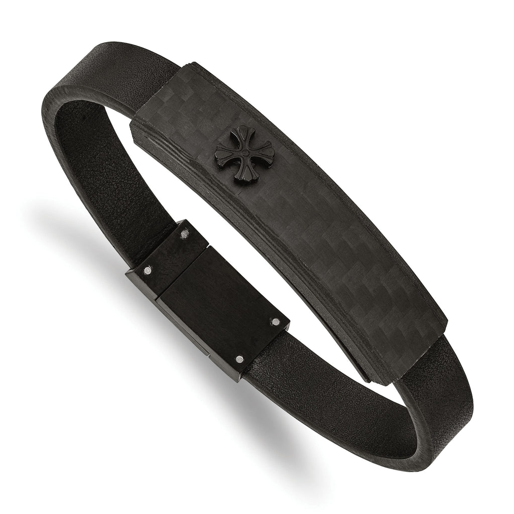 Stainless Steel Brushed Black IP with Carbon Fiber Leather Bracel Bracelet for Men
