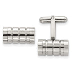 Polished Grooved Cylinder Cufflinks in Stainless Steel
