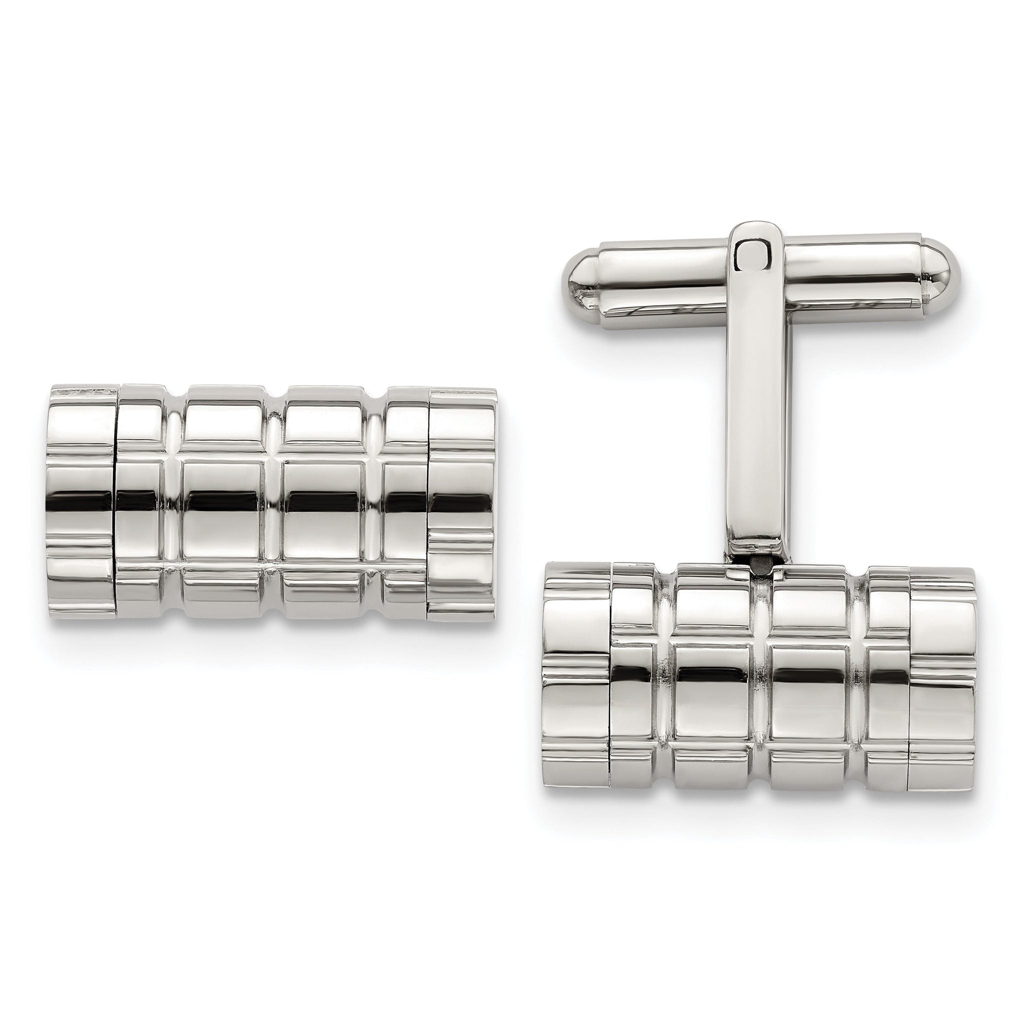 Polished Grooved Cylinder Cufflinks in Stainless Steel