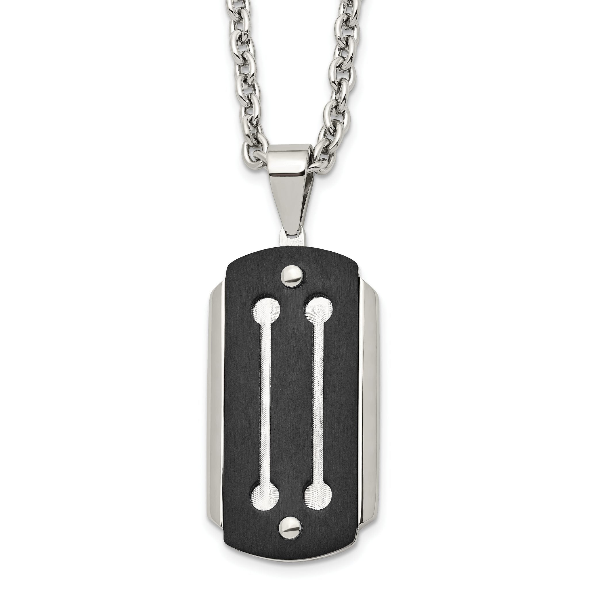 Black IP Brushed Dog Tag Necklace in Stainless Steel, 24in Main image
