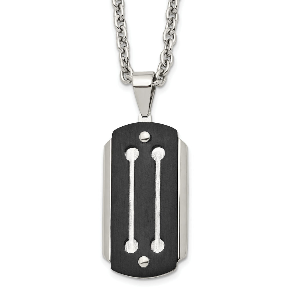 Black IP Brushed Dog Tag Necklace in Stainless Steel, 24in