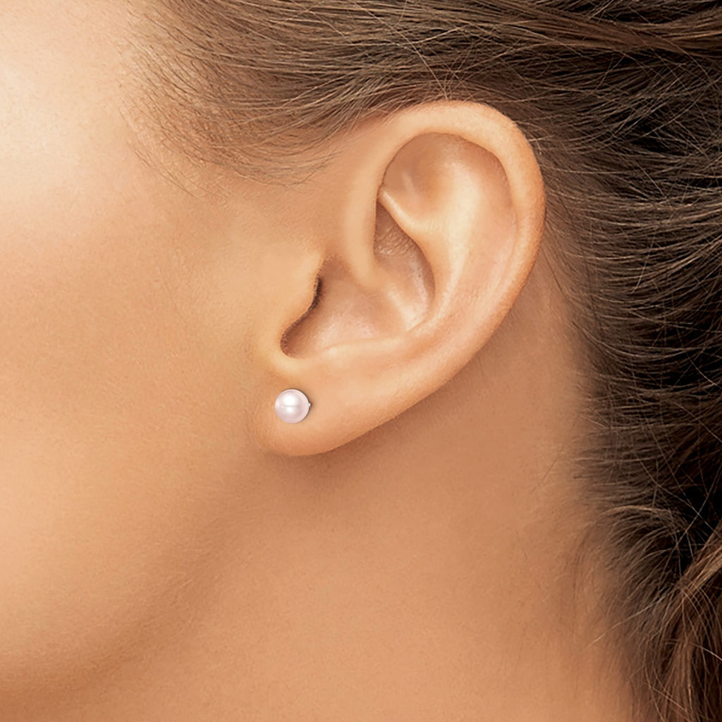 Sterling Silver Madi K Rhodium-plated 5-6mm Pink Round Freshwater Cultured Pearl Post Earrings