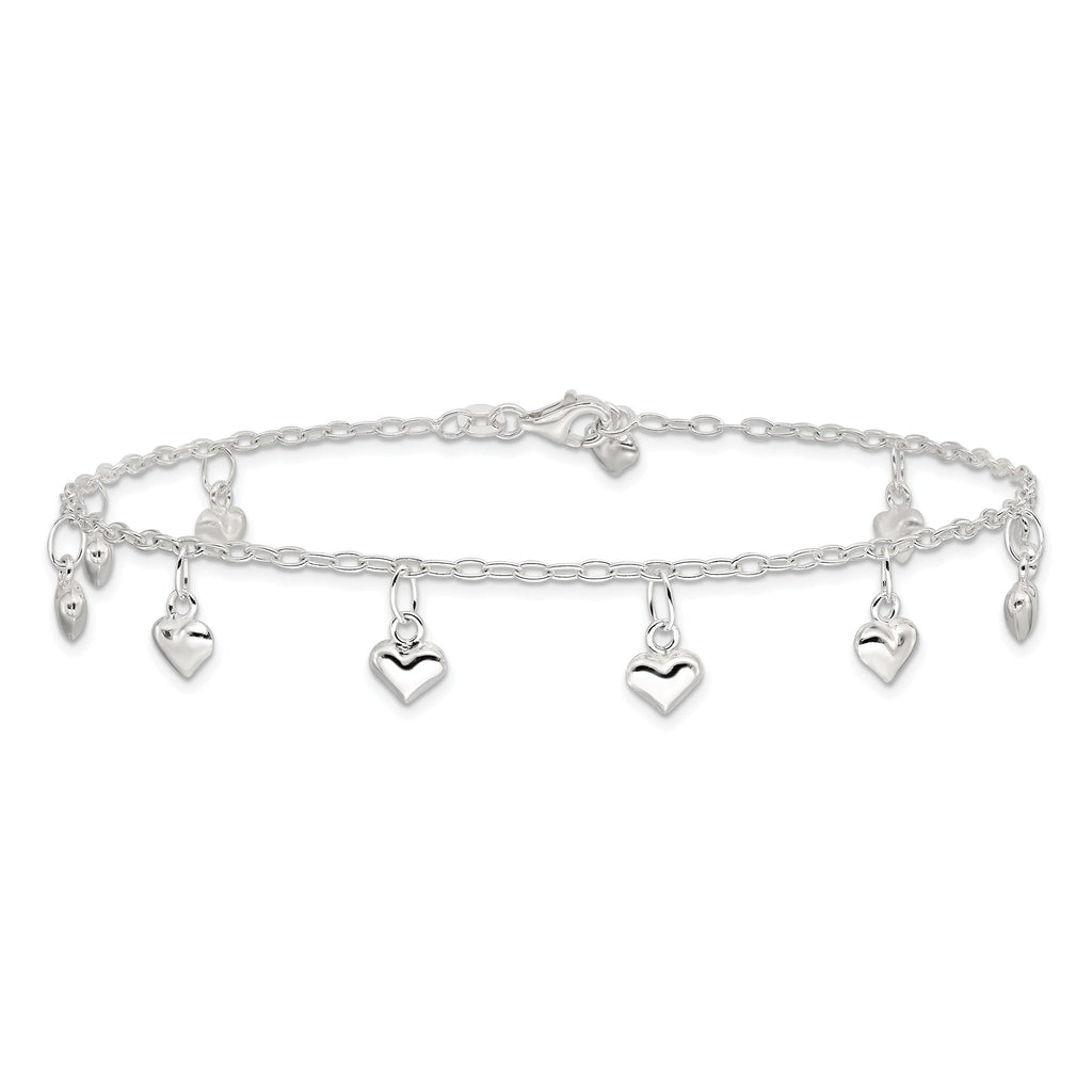 Puffed Heart Anklet in Sterling Silver
