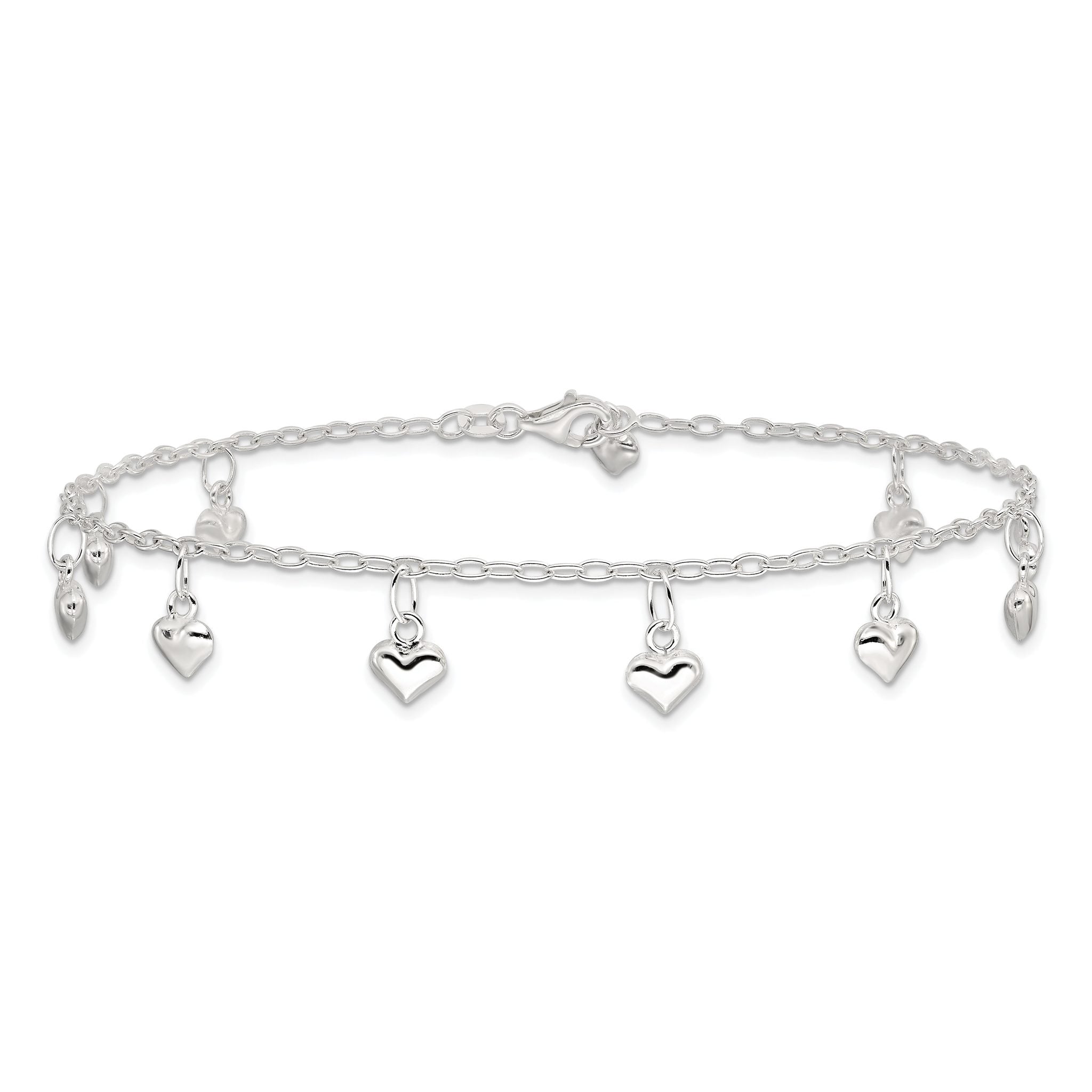 Puffed Heart Anklet in Sterling Silver