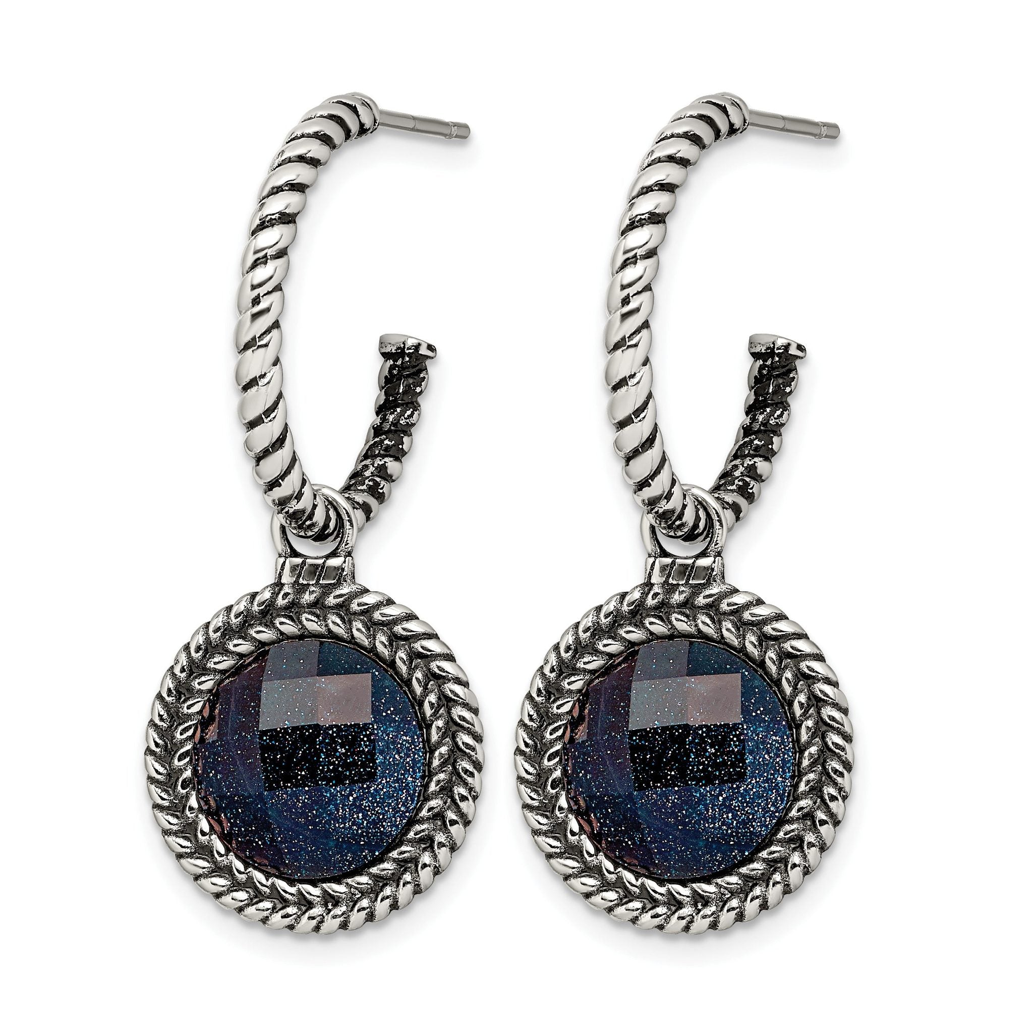 Stainless Steel Polished & Antiqued C-Hoop Earrings for Women Secondary image