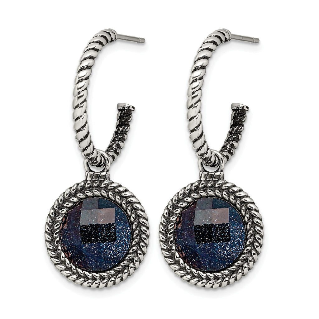 Stainless Steel Polished & Antiqued C-Hoop Earrings for Women