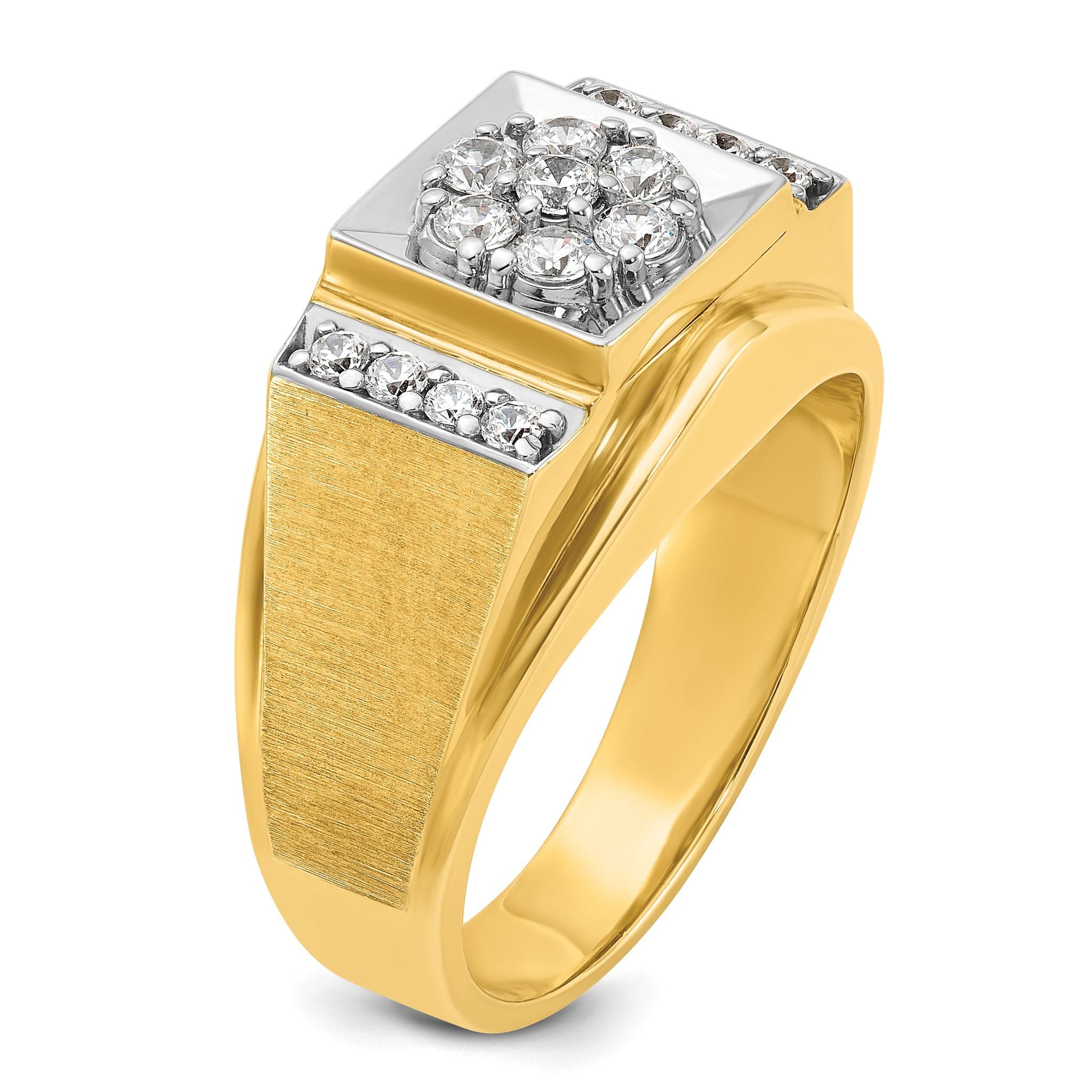 14k Two-tone Men's Polished and Satin 1/2 Carat AA Quality Diamond Cluster Ring