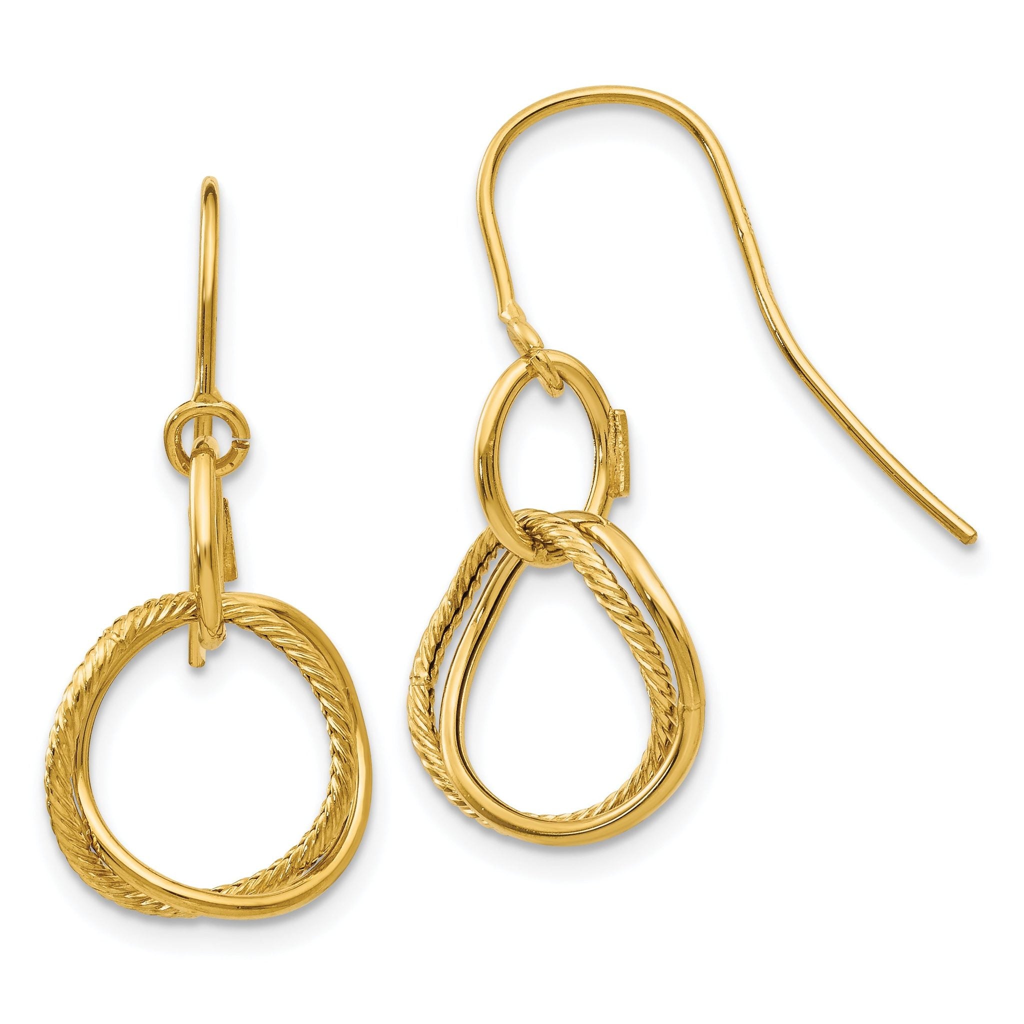 14K Gold Twisted Circle Drop Earrings with Polished Finish for Women Main image