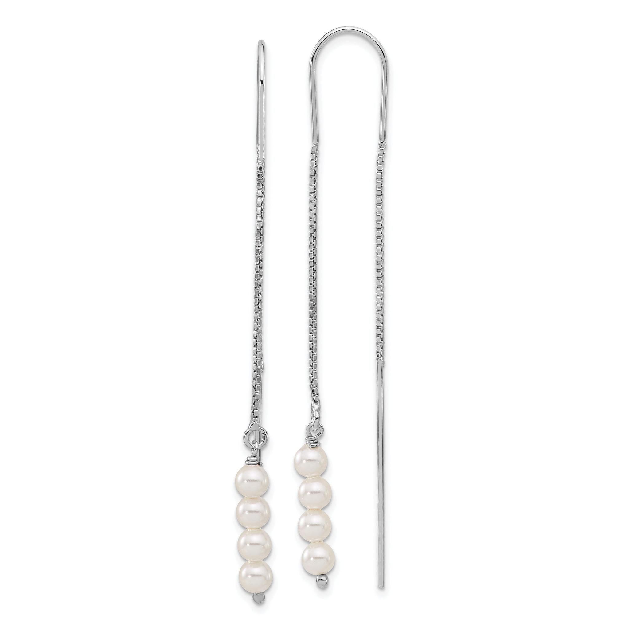 Sterling Silver Rhodium-plated Freshwater Cultured Pearl Threader Earrings Main image
