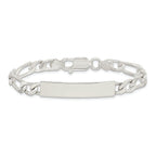Sterling Silver 7inch Polished Engraveable Figaro Link ID Bracelet