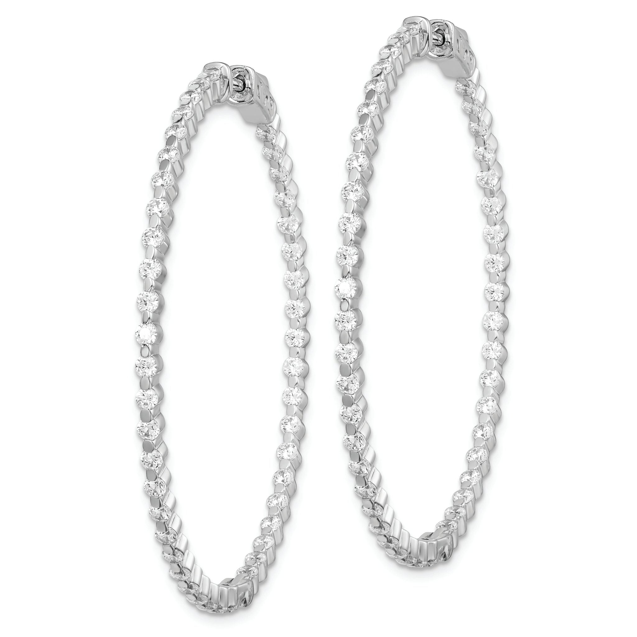 Sterling Shimmer Sterling Silver Rhodium-plated 90 Stone 2mm CZ In and Out Round Hinged Hoop Earrings Secondary image