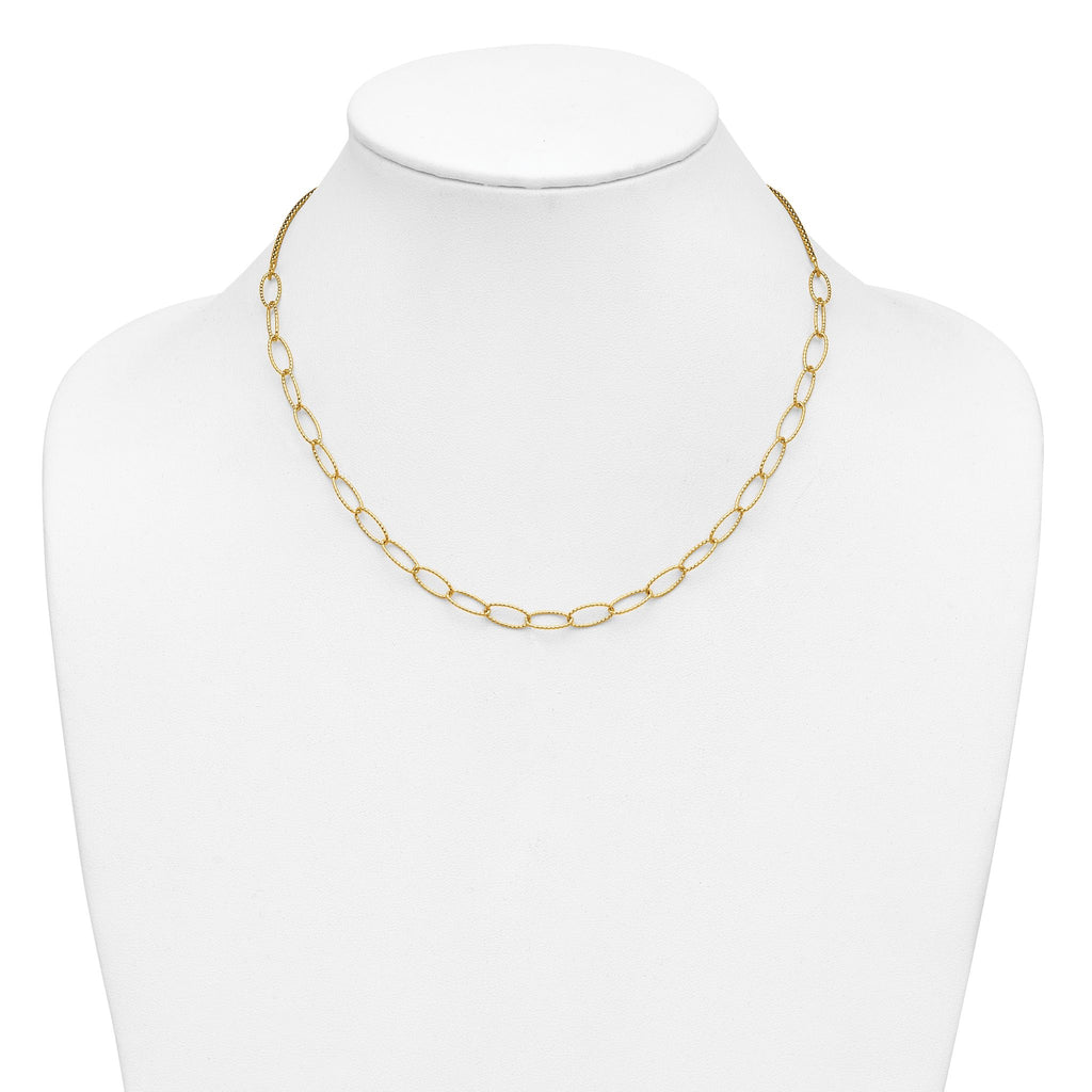 14K Polished and Dia-cut Fancy Oval Link Necklace