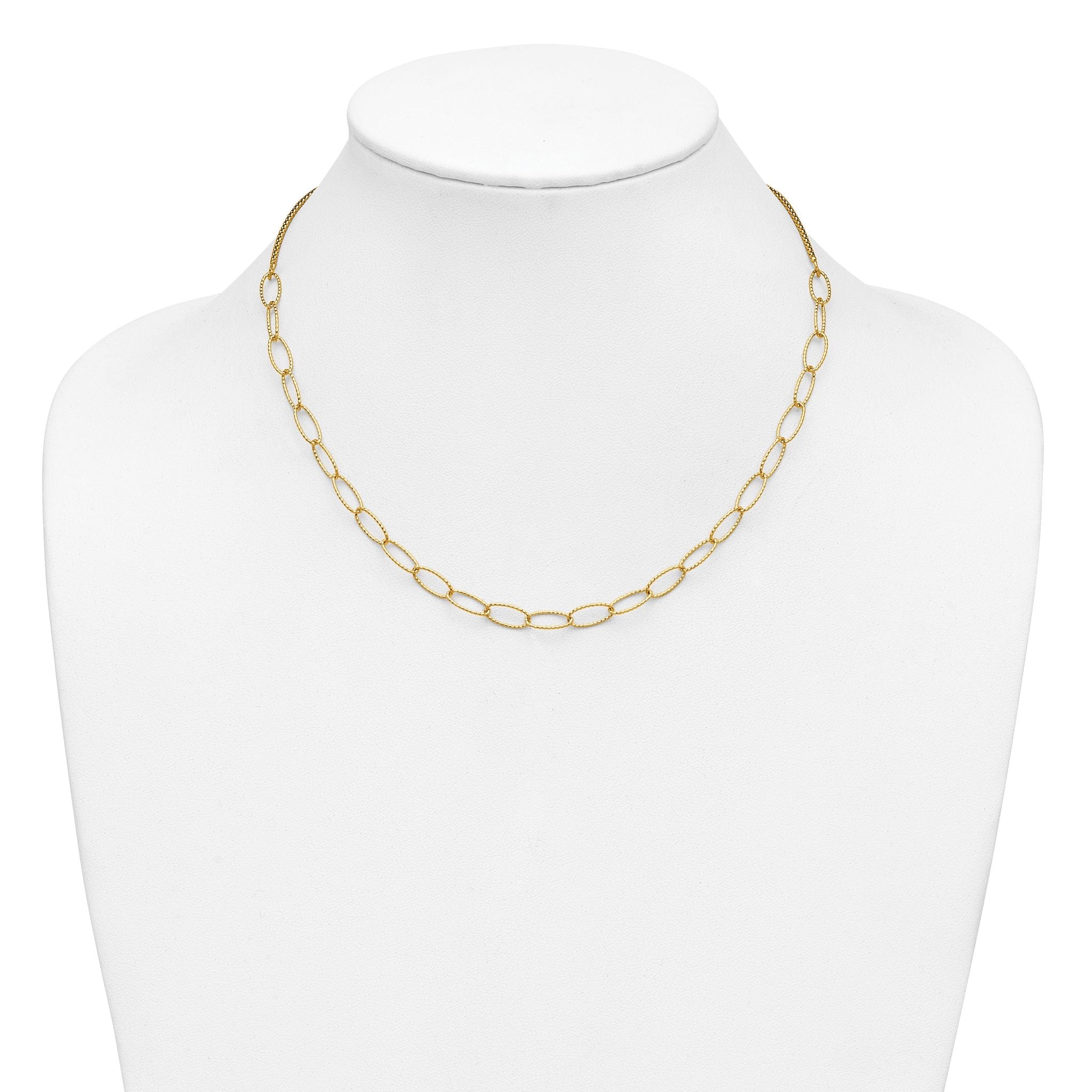 14K Polished and Dia-cut Fancy Oval Link Necklace