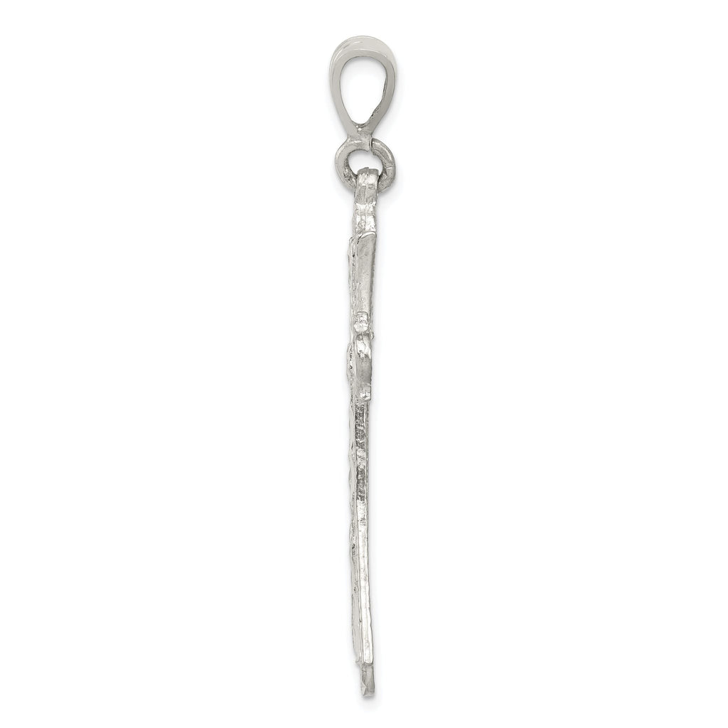 Sterling Silver 925 Polished Diamond-Cut Cross Pendant  Elegant Solid Design