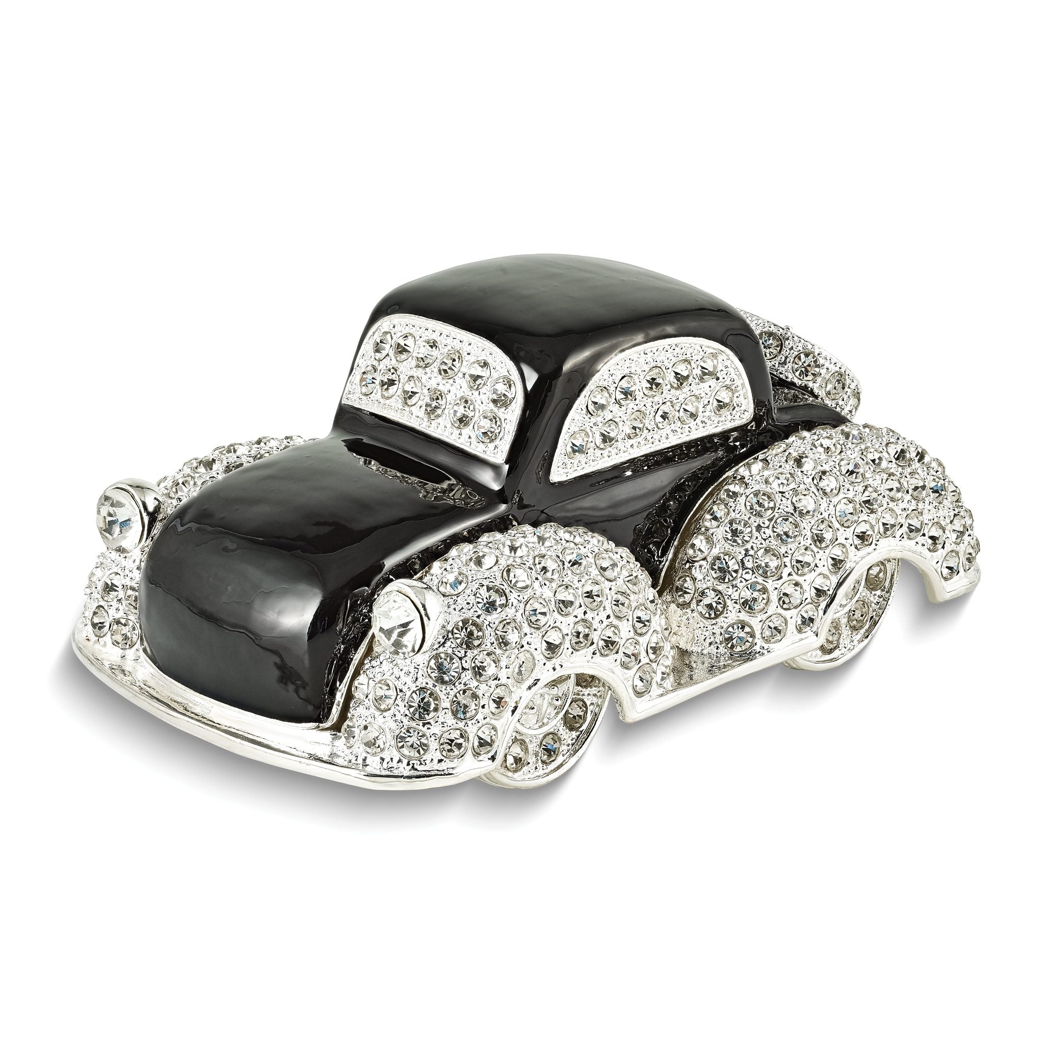Luxury Giftware by Jere Pewter Bejeweled Crystals Silver-tone Enameled DEAN Black and White Car Trinket Box with Matching 18 Inch Necklace Main image