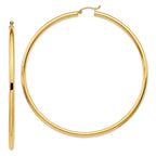14k Polished 3x80mm Round Tube Hoop Earrings