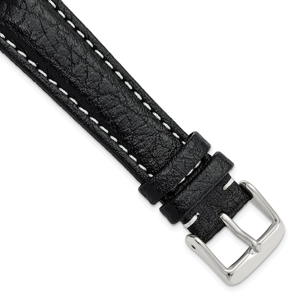 Sport Watch Band in Black Leather with White Stitching, 26mm