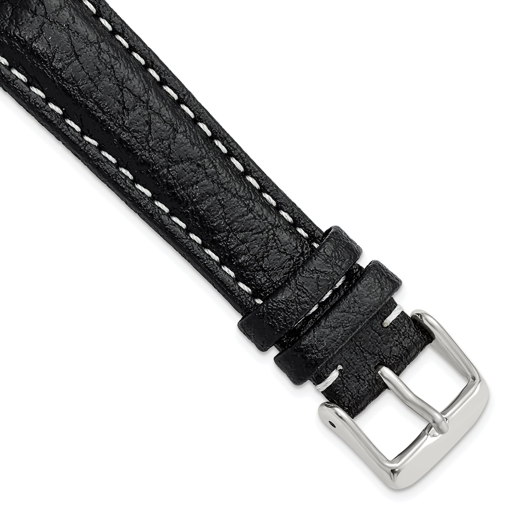 Sport Watch Band in Black Leather with White Stitching, 26mm