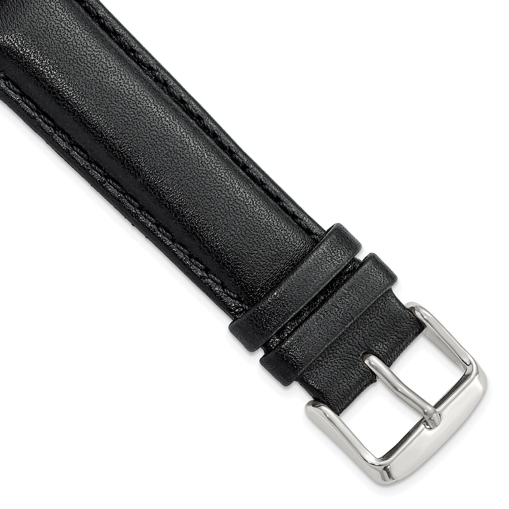 Smooth Leather Watch Band in Black with Silver-Tone Buckle, 24mm