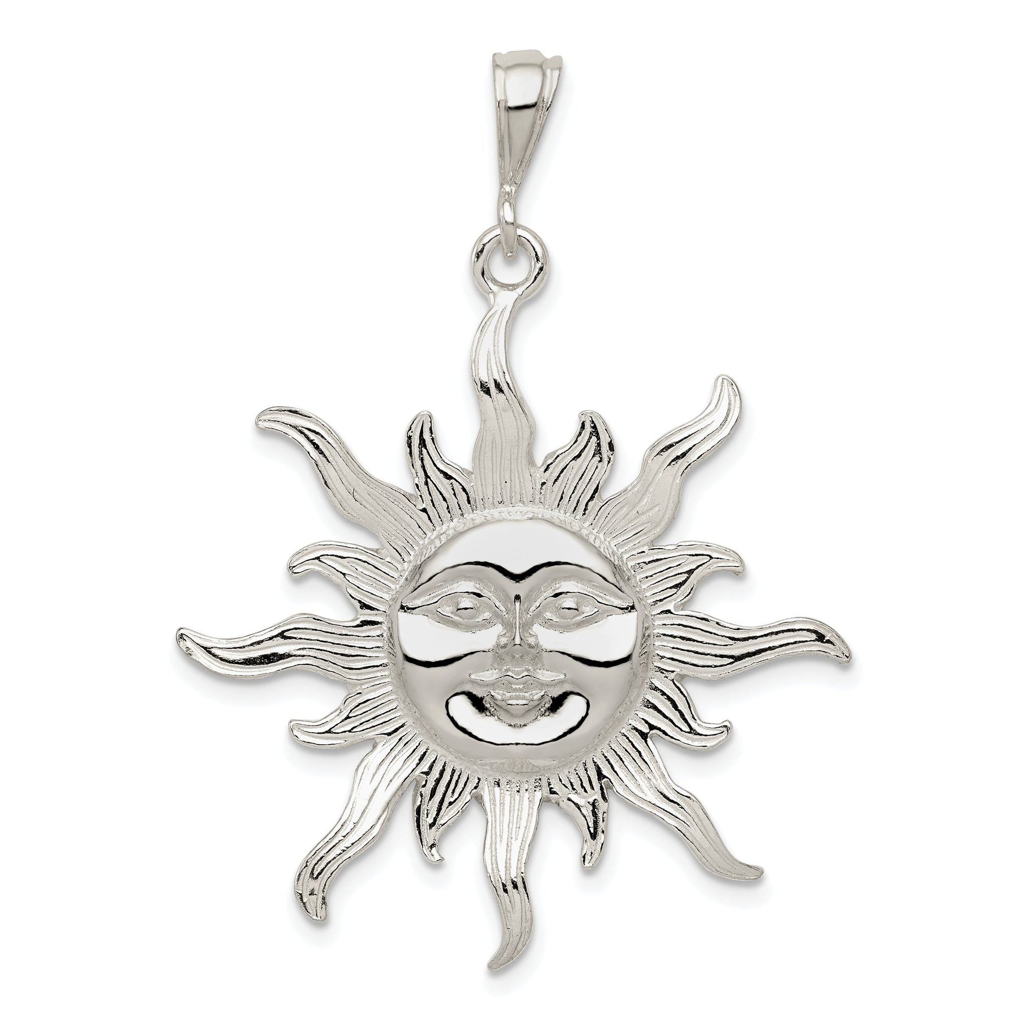 Men's 925 Sterling Silver Sun Pendant with Polished Anti-Tarnish Finish