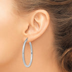 14K White Gold Polished 3mm Lightweight Tube Hoop Earrings