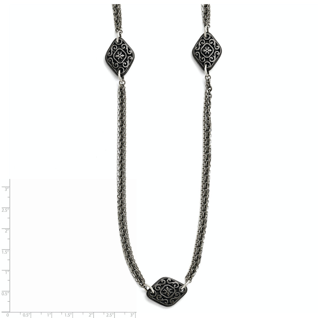 Titanium/Ster.Sil Black Ti Polished Etched Charms Necklace