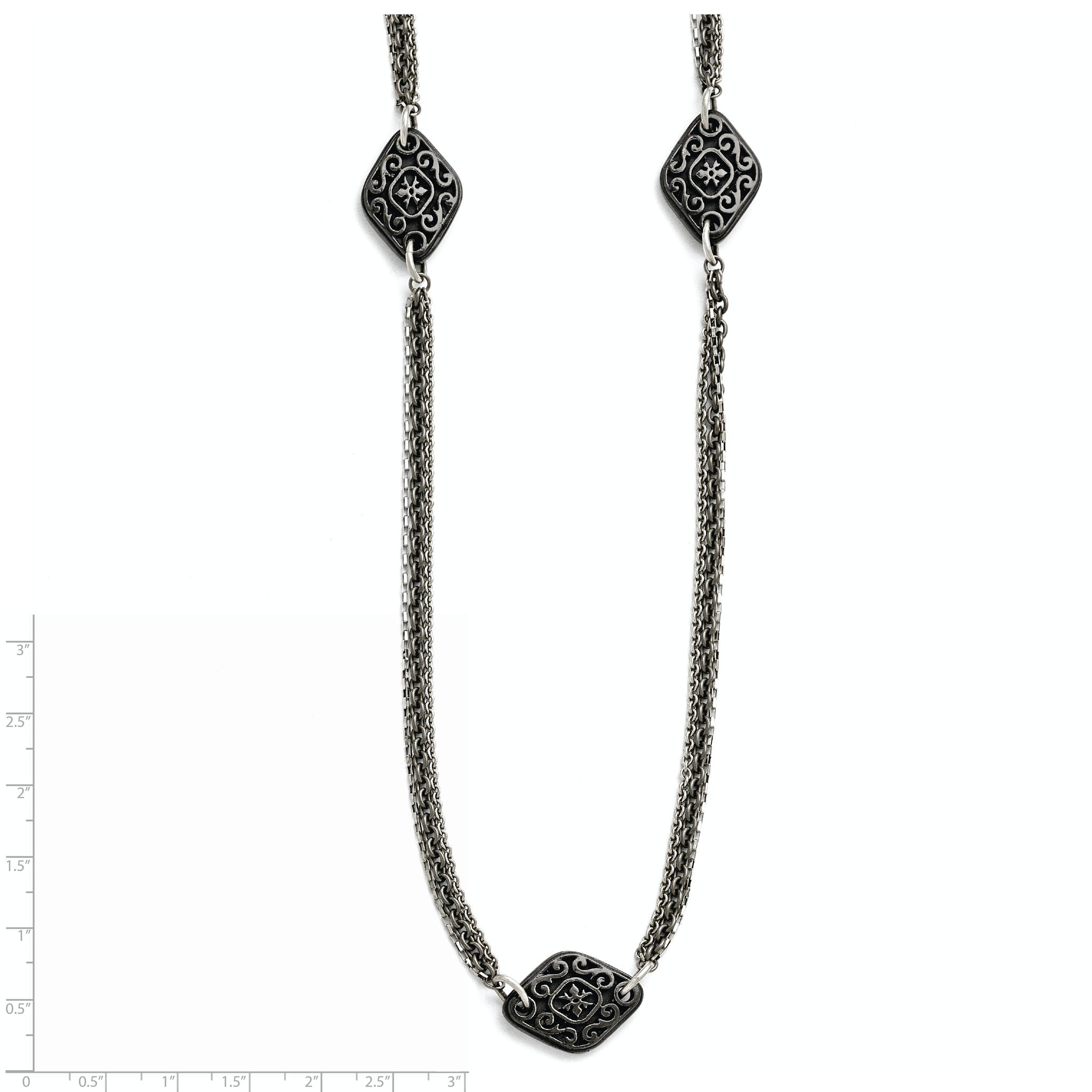 Titanium/Ster.Sil Black Ti Polished Etched Charms Necklace