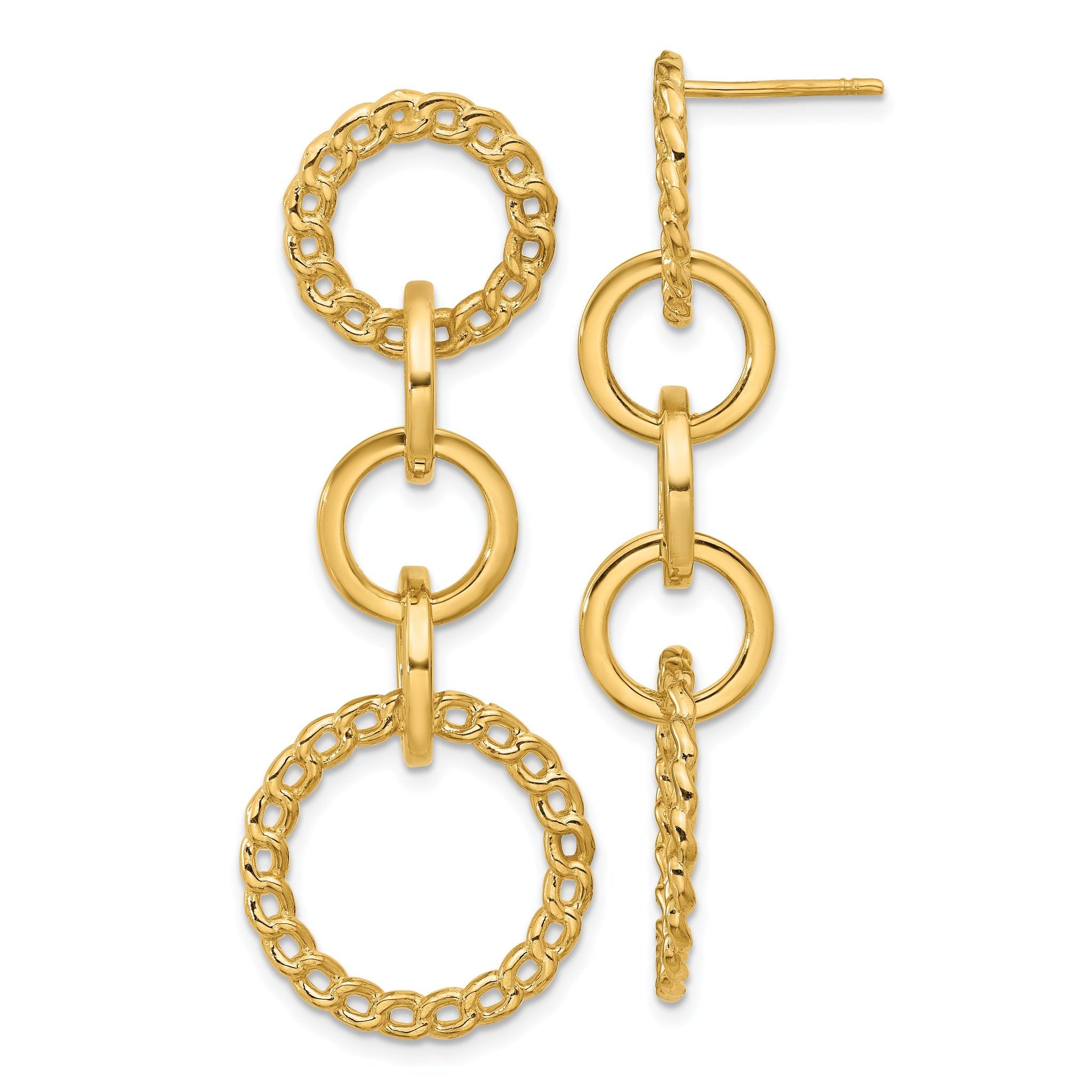 14K Polished Fancy Circle Link Dangle Post Earrings Main image