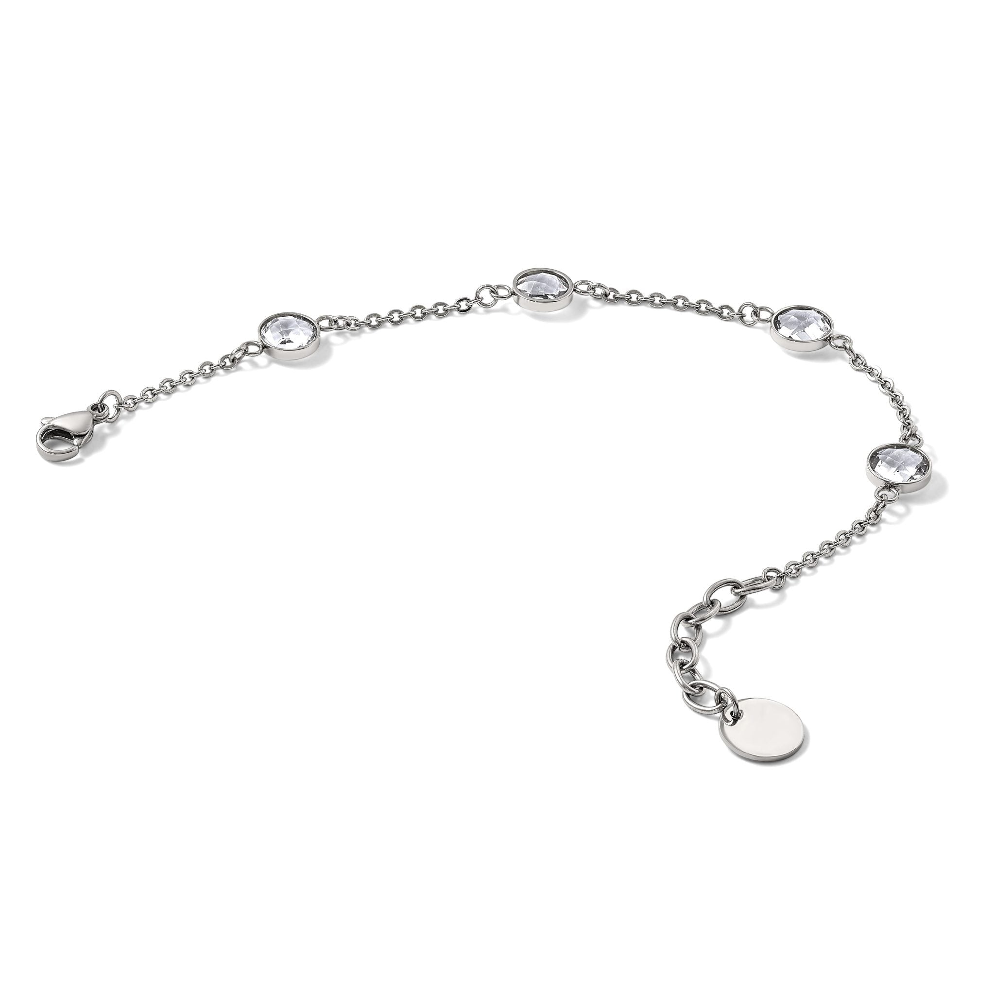 Stainless Steel Polished with Glass Bracelet with Extension for Women