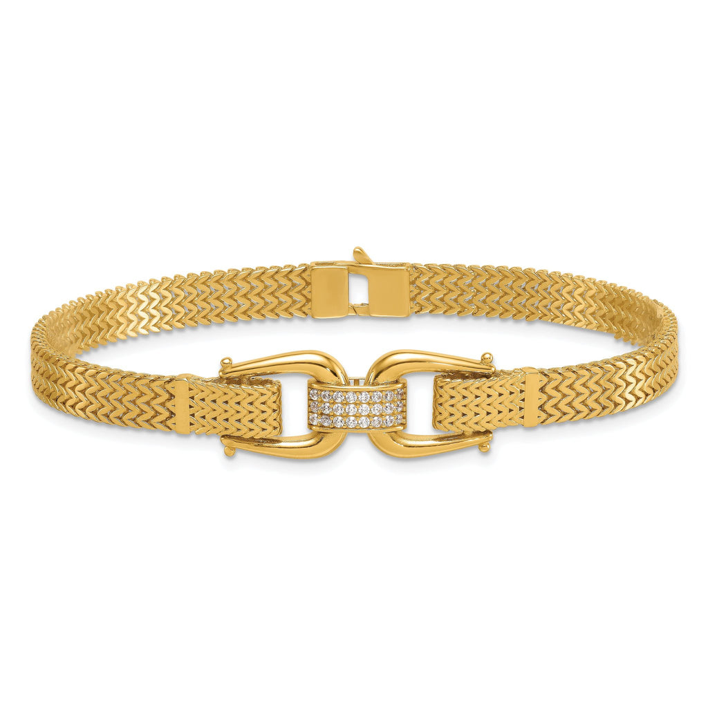 14k Polished CZ Center 7.5 inch Fancy Zig-Zag Link Bracelet