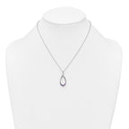 Sterling Silver Rhodium-plated Polished Amethyst Teardrop 16 Inch with 2 Inch Extension Necklace