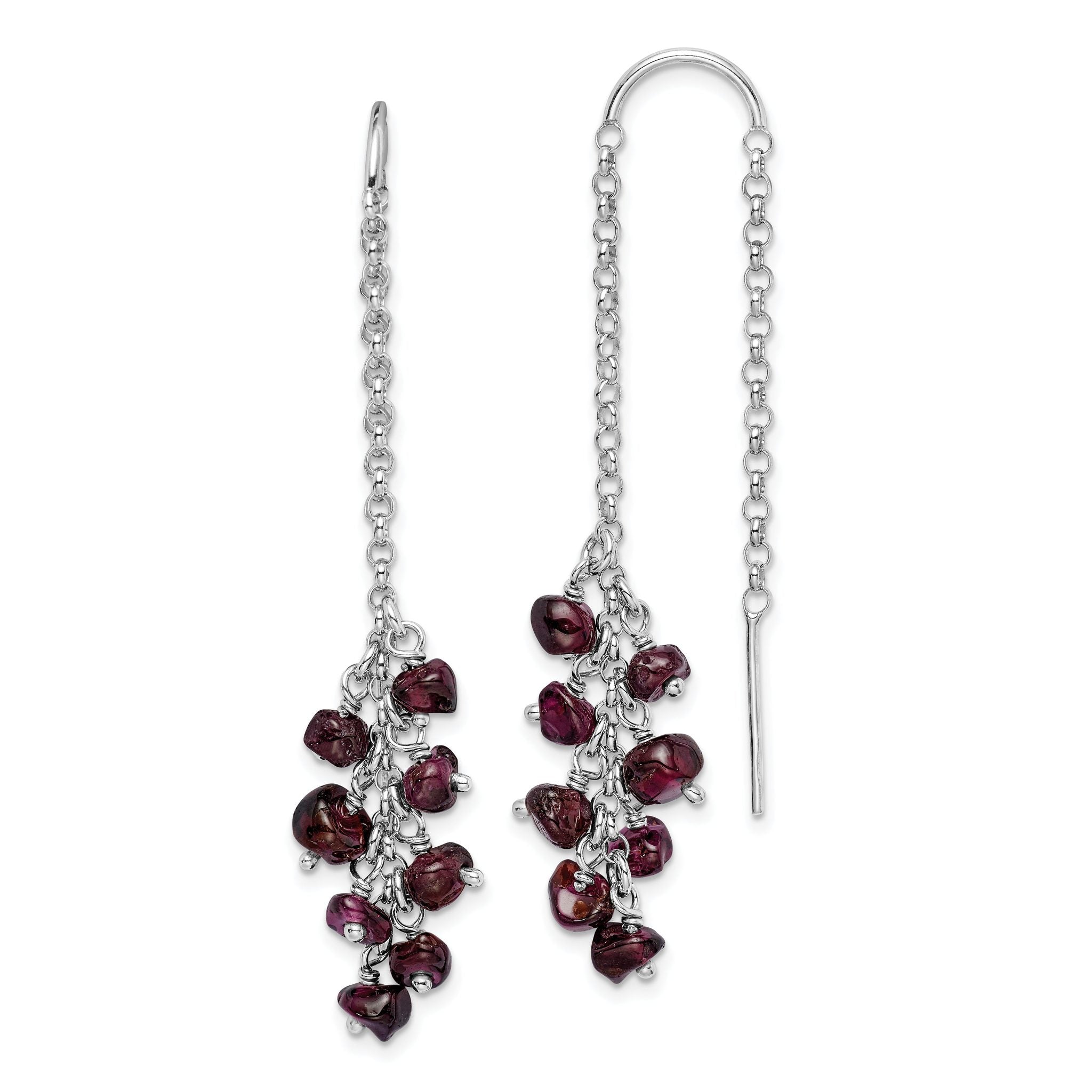 Sterling Silver Rhodium-plated Garnet Cluster Dangle Earrings Main image