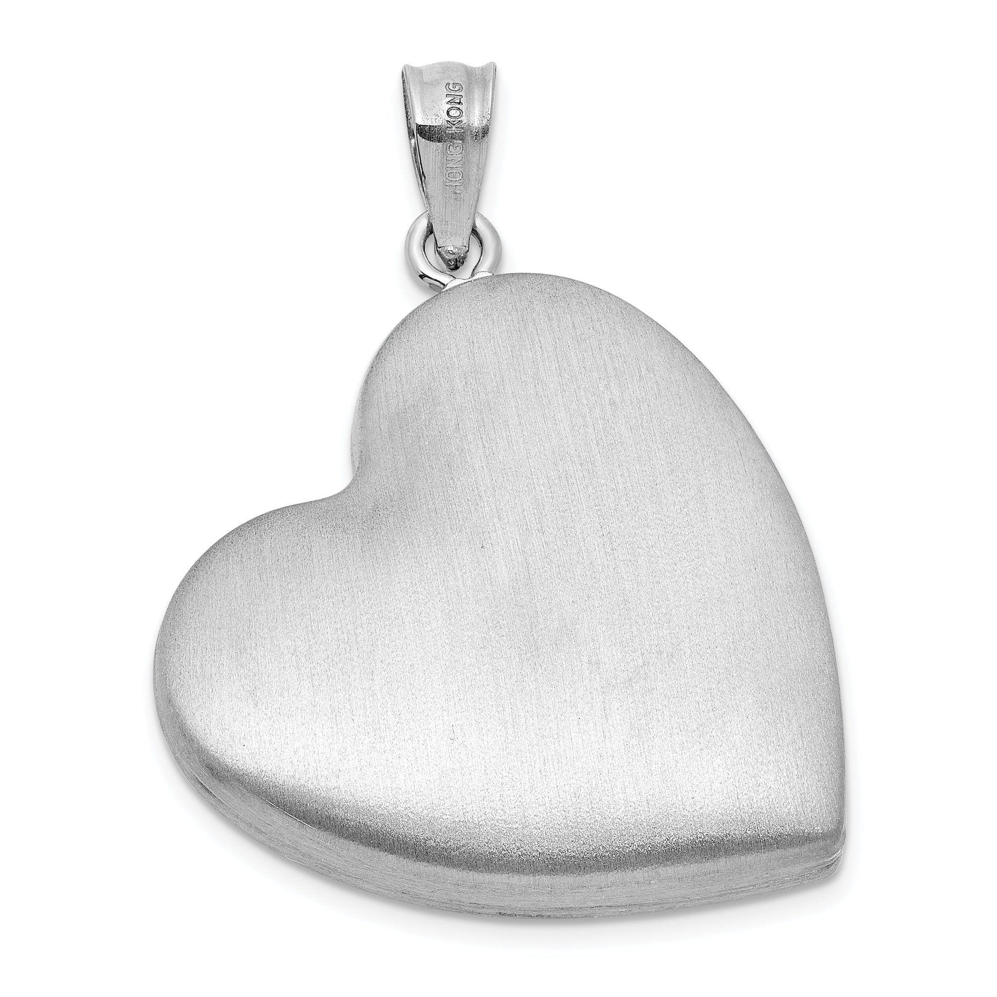 Sterling Silver Rhodium-plated Brushed 1/20 carat Diamond Pink and Green Enameled Rose LOVE YOU MOM 24mm Heart Locket
