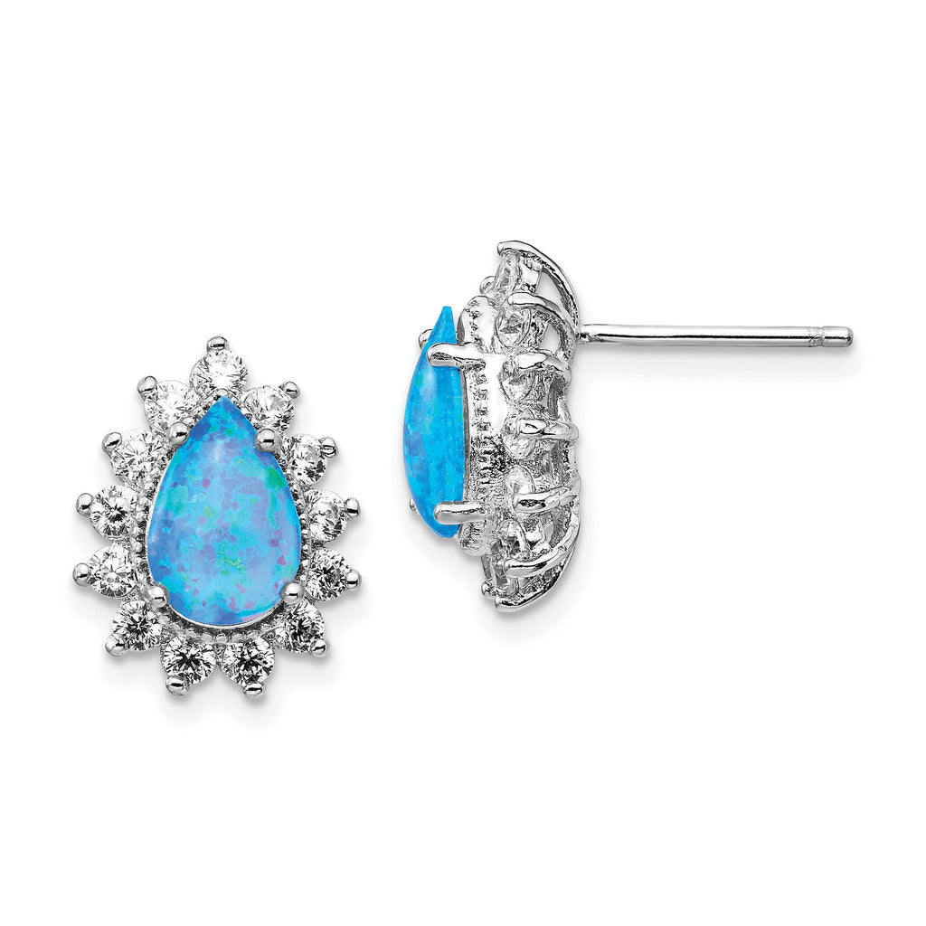 925 Sterling Silver Rhodium-Plated Blue Opal & CZ Teardrop Earrings  Gift Ready