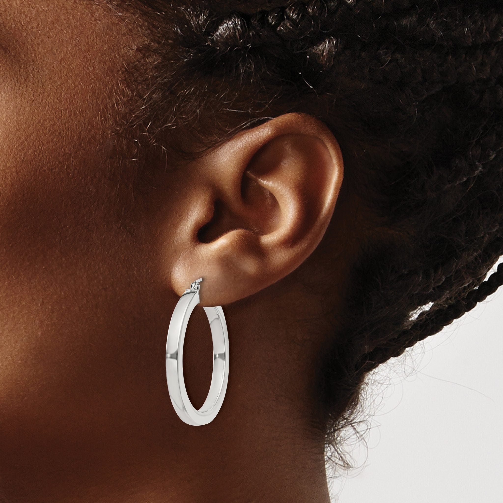 Sterling Silver 3x30mm Square Tube Hoop Earrings Secondary image