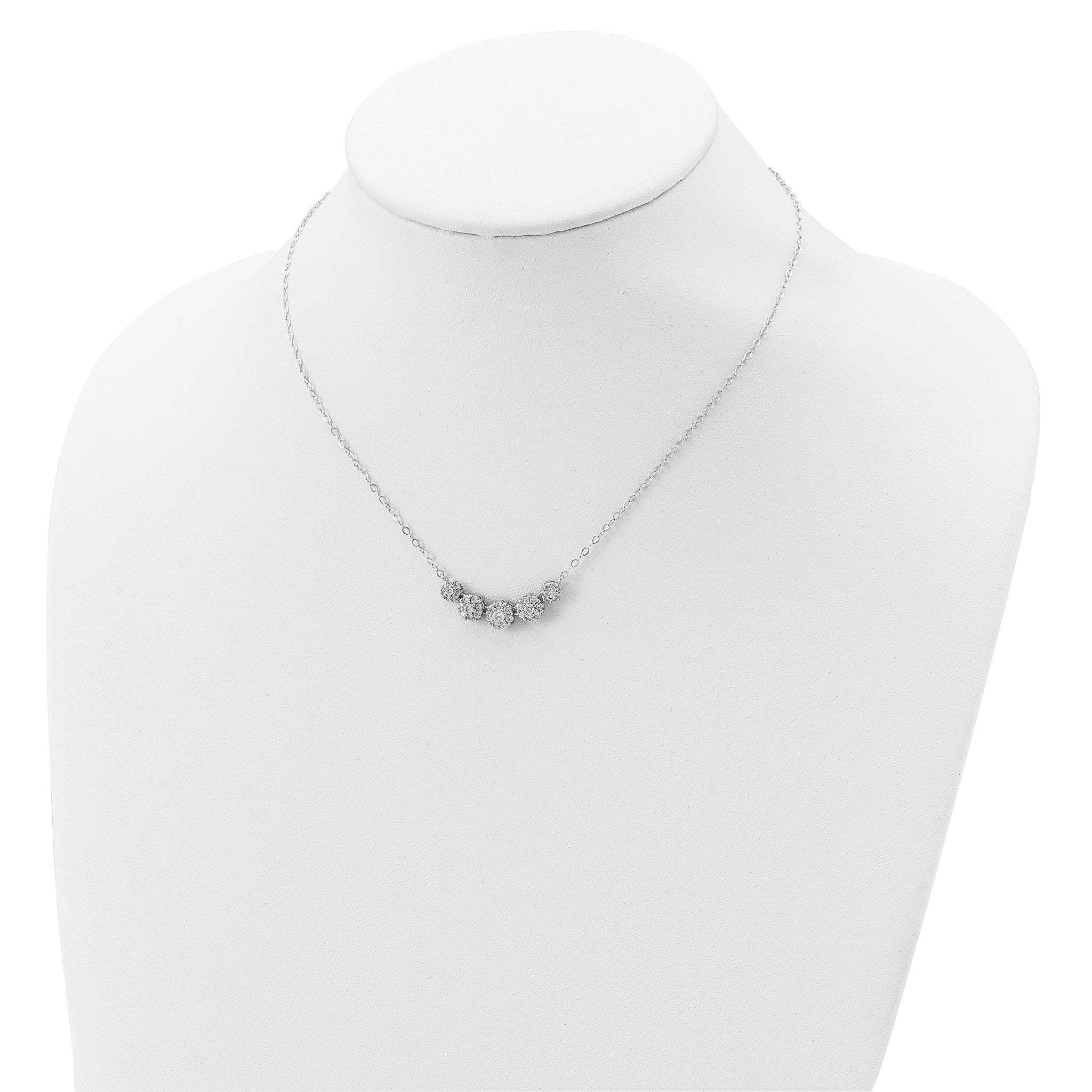 Sterling Silver Rhodium-plated 5-CZ Circles With 2in. Ext. Necklace