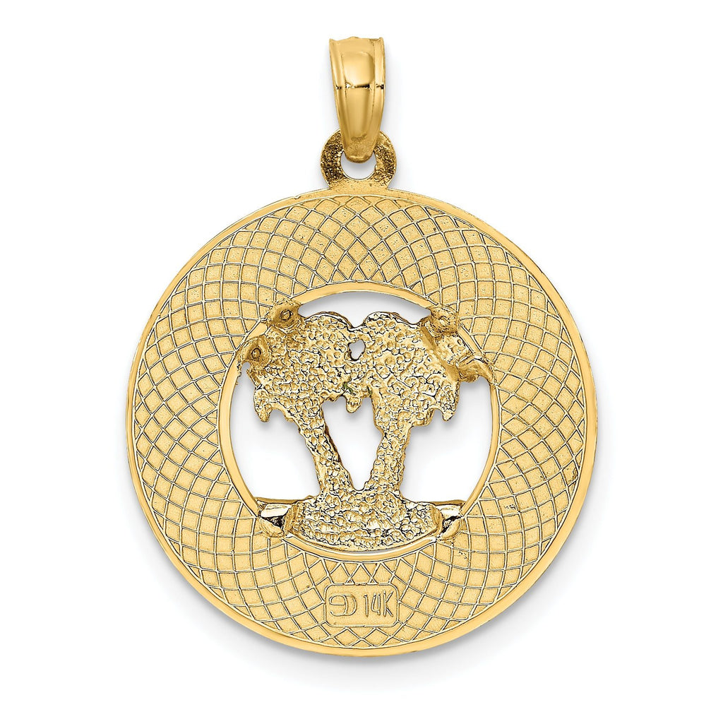 14K w/ Enamel SARASOTA Circle Palm Tree Charm