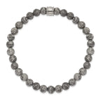 Stainless Steel Polished 6mm Grey Jasper Beaded Stretch Bracelet for Men