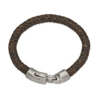 Stainless Steel Brushed Brown Braided Leather Bracelet for Men