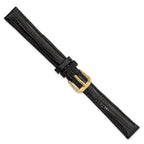 Snake-Grain Leather Watch Band in Black with Gold-Tone Buckle, 14mm