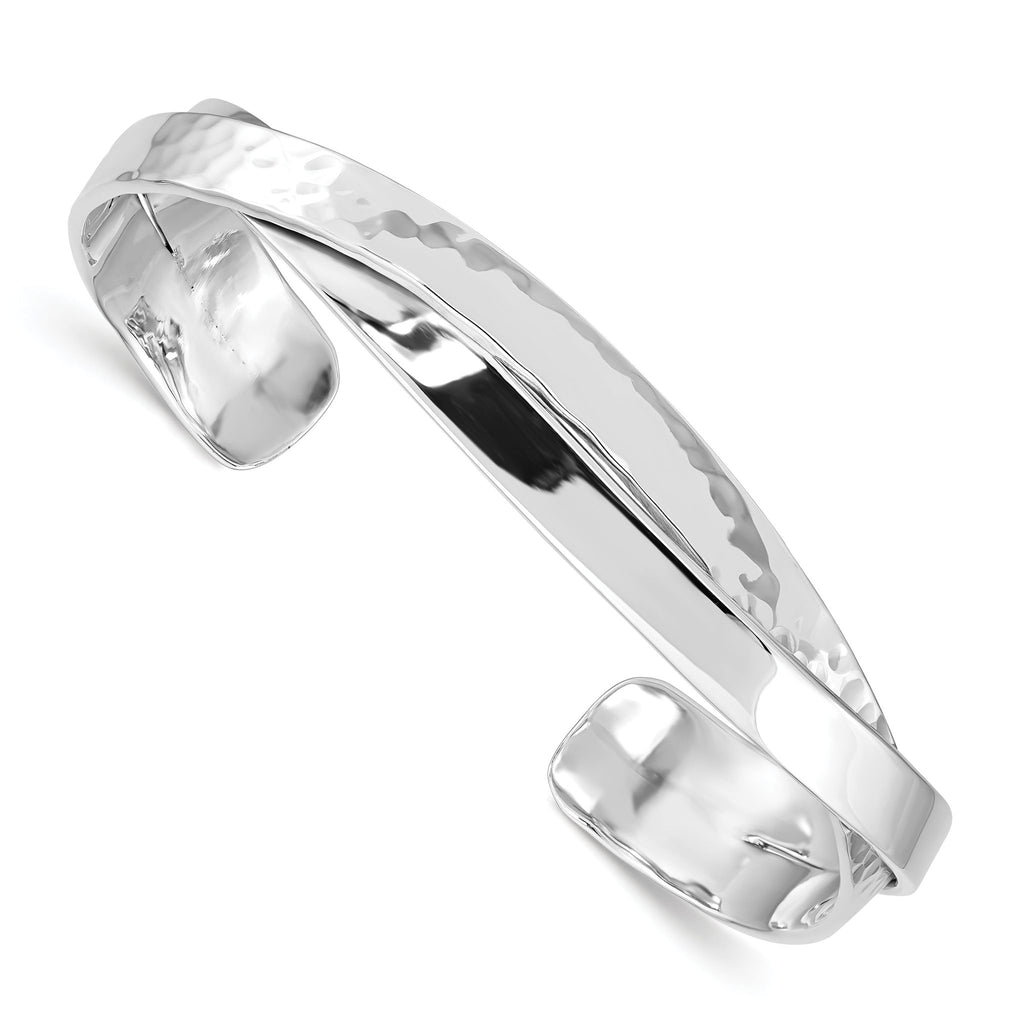 Sophia Jewelers Sterling Silver Hammered Cuff Bracelet with Rhodium Finish