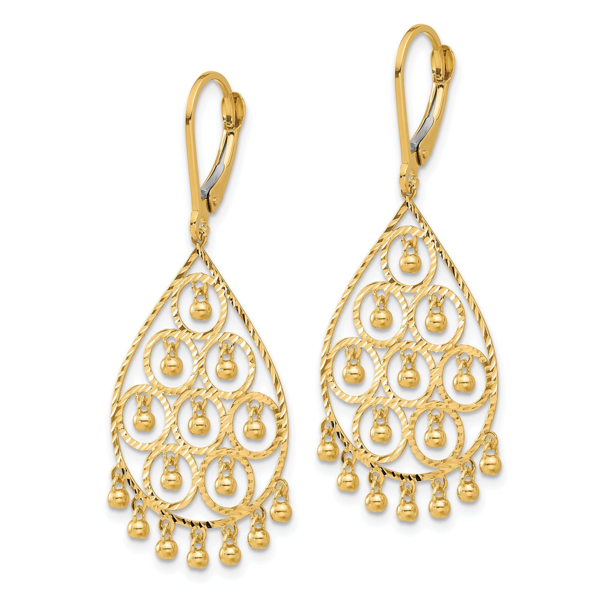 14K Polished and Diamond-cut Chandelier Style Dangle Earrings Secondary image