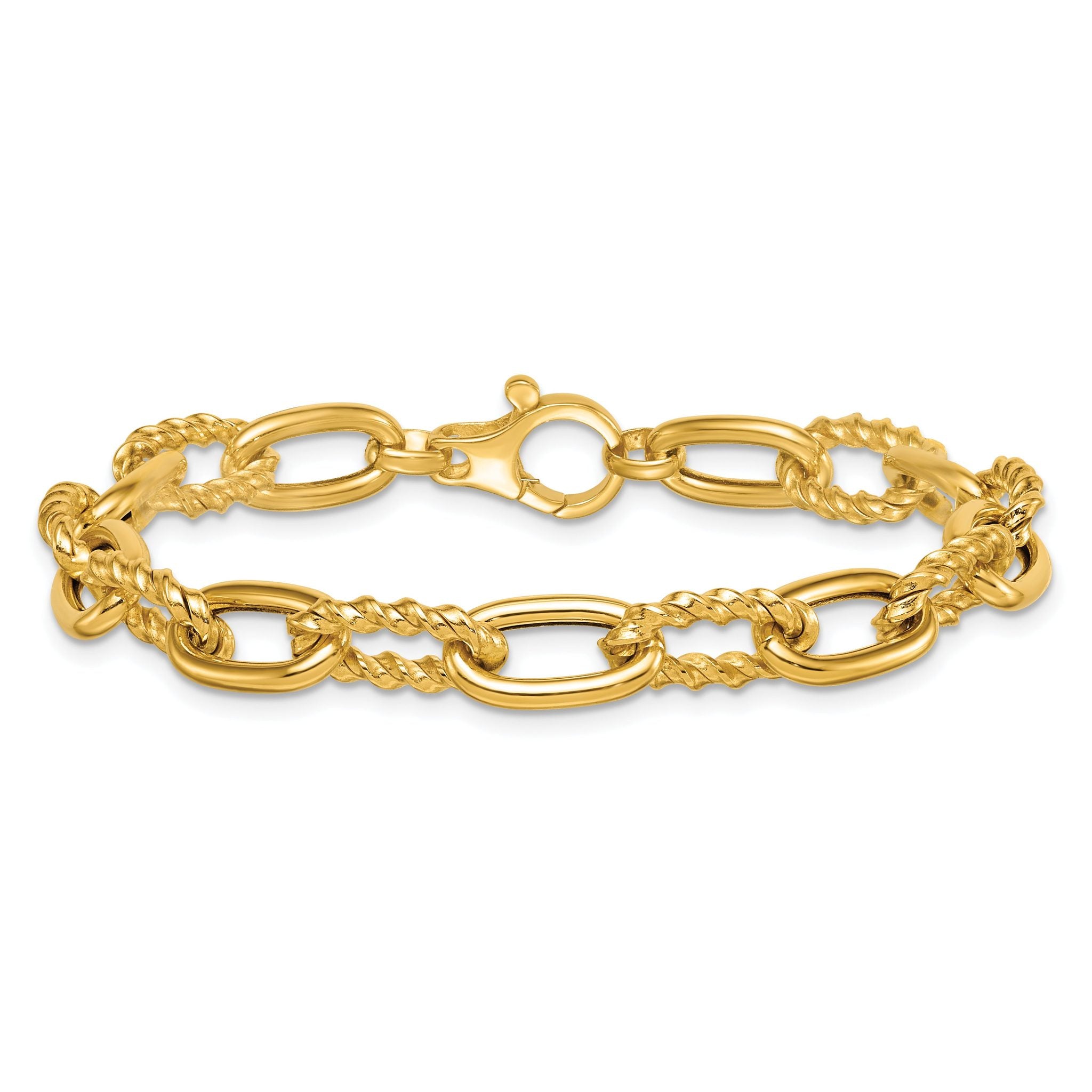 14K Polished 8mm Fancy and Twisted Oval Link 7.5 inch Bracelet
