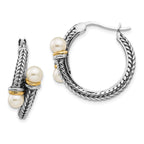Sophia Jewelers Sterling Silver Pearl Hoop Earrings with 14K Gold Accent