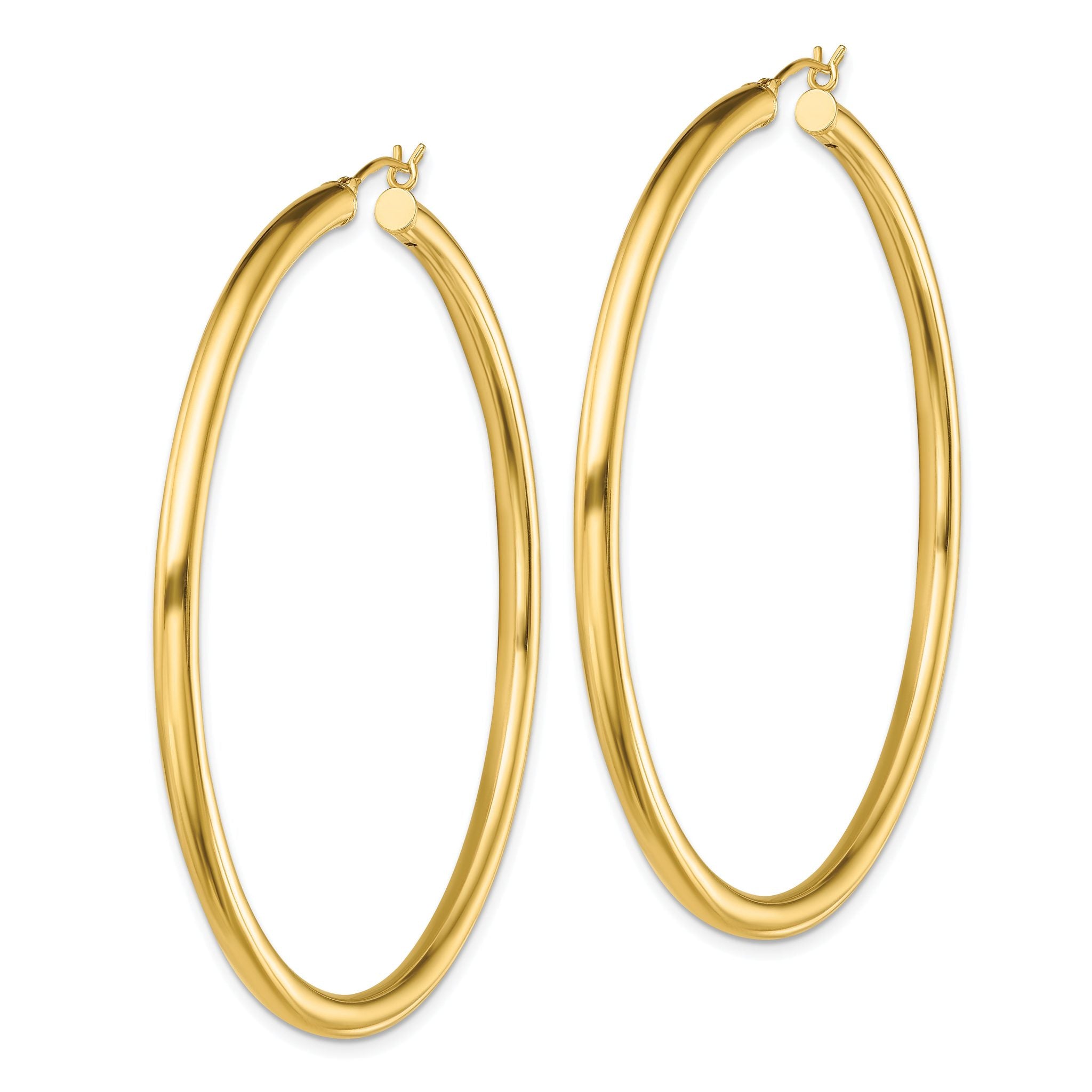 Sterling Silver Gold-Tone Polished 3x60mm Hoop Earrings Secondary image