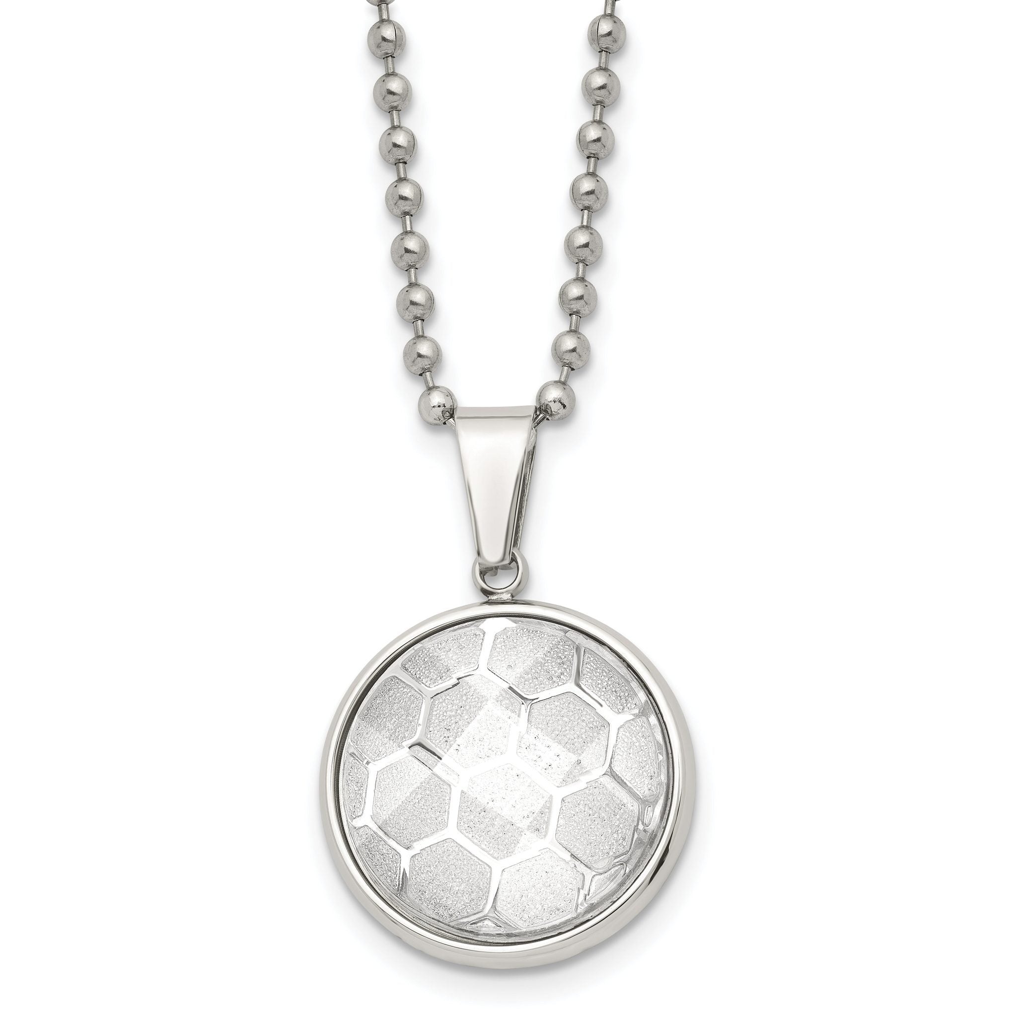Chisel Stainless Steel Polished with Acrylic Soccer Ball Pendant on a 22 inch Ball Chain Necklace Main image