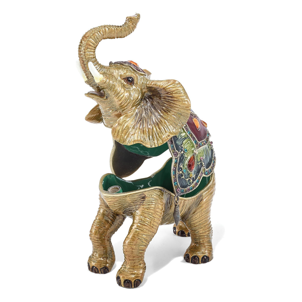 Luxury Giftware by Jere Pewter Bejeweled Crystals Gold-tone Enameled TALLIE Taj Mahal Elephant Trinket Box with Matching 18 Inch Necklace