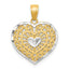 10K Gold Heart Charm with Rhodium Accents, Polished Elegant Design